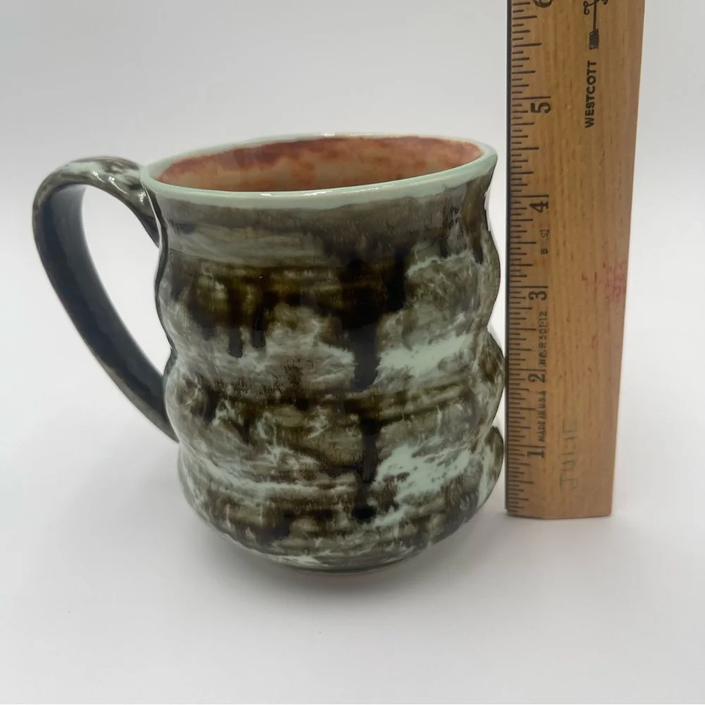 Stoneware Coffee Mug Large Size Hand Painted Unique Earthy